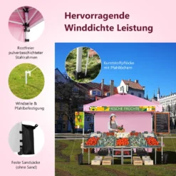 COSTWAY 3x3m Pop Up Pavillon Mit Seitenwand, Faltbarer Gartenpavillon Mit Hängenden Querstangen, Bannerstreifen & Rolltasche, UV-Schutz 50+, Tragbarer Faltpavillon Für Markt, Terrasse, Camping (Rosa) -Angebote Moos Traum Store f425d2aa76dd9624b5d73cc9ecdc2574