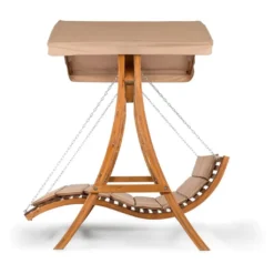 Blumfeldt Bermuda - Hollywoodschaukel , Gartenschaukel , Sitzfläche:130 Cm , Belastung: Max. 240 Kg , Lärchenholz , Weichholz , Witterungsbeständig , Sonnendach , 5 Cm Polyester Sitz-Kissen , Beige -Angebote Moos Traum Store f631f7fd1063906f73e1f4771042e1ef