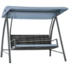 Outsunny Hollywoodschaukel Gartenschaukel 3-Sitzer Mit Dach Polyrattan+Metall Grau 198 X 124 X 179 Cm