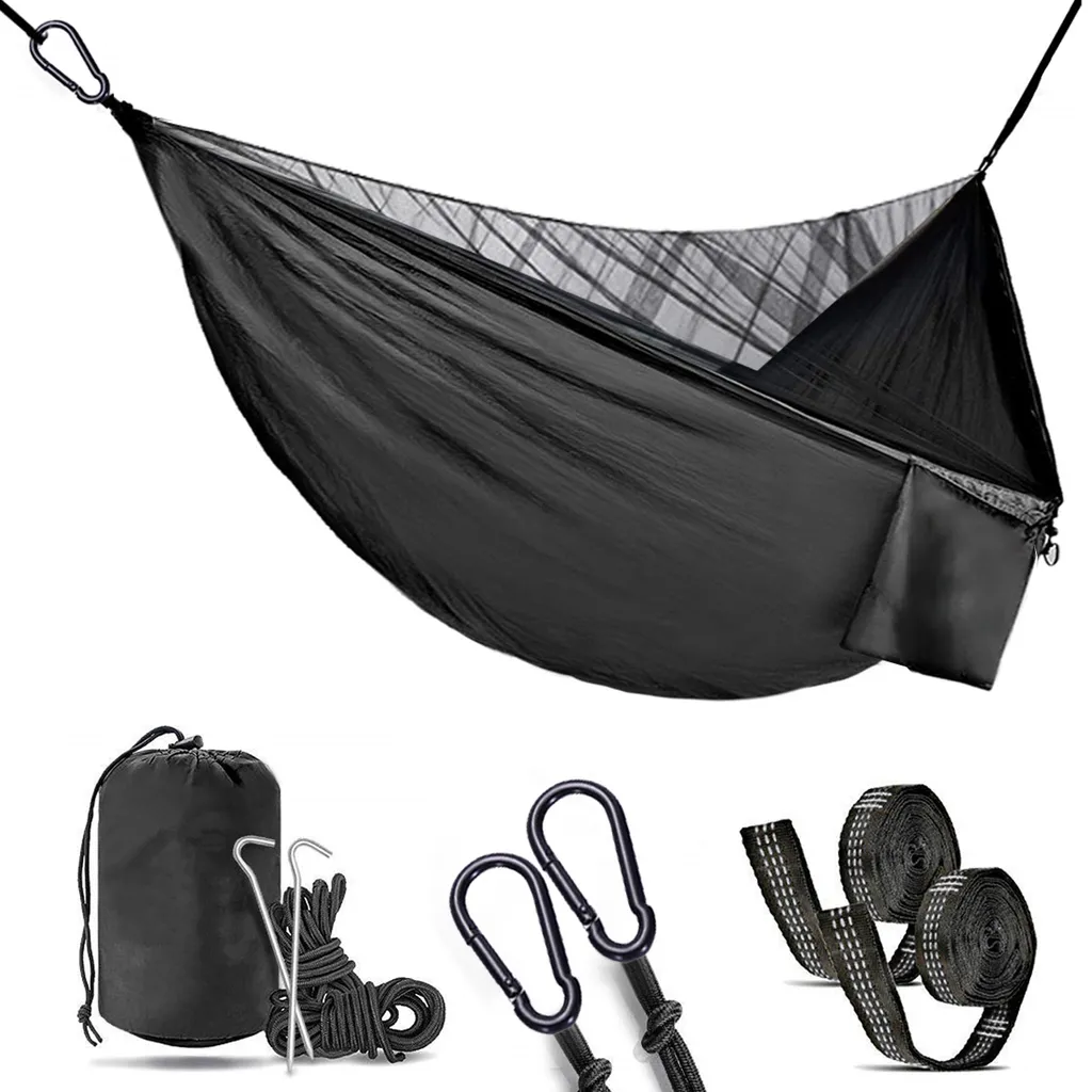 Camping Doppel Hängematte Mit Moskitonetz , Reise Zelt Für Outdoor,Wandern,Trekking,270x140 Cm(Schwarz) 1 Camping Doppel Hängematte Mit Moskitonetz , Reise Zelt Für Outdoor,Wandern,Trekking,270x140 Cm(Schwarz)