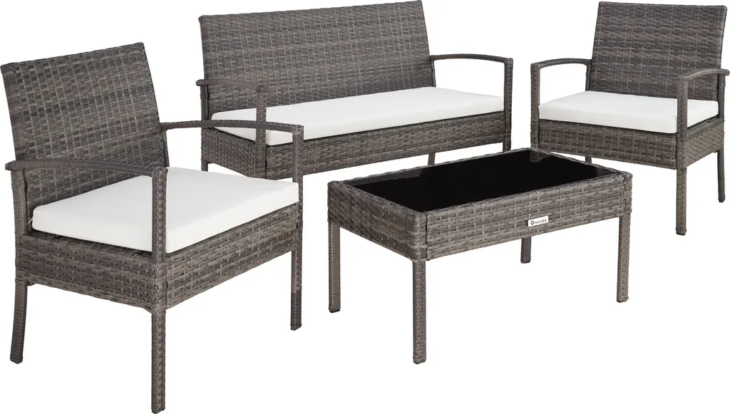 Tectake Rattan Sitzgruppe Sparta 3+1 - Grau 3 Tectake Rattan Sitzgruppe Sparta 3+1 - Grau – Bild 3