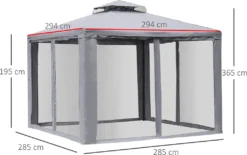 Outsunny Gartenpavillon Pavillon Gartenzelt Festzelt Partyzelt Mit 4 X Seitenwand Wetterfest Metall + Polyester Hellgrau 2,94 X 2,94 X 2,65 M -Angebote Moos Traum Store fa74211b8e38076b5f369fba969763d2