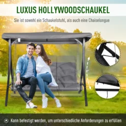Outsunny Hollywoodschaukel, 3-Sitzer Gartenschaukel, Schaukelbank, Verstellbares Sonnendach, Textilene Grau 200 X 115 X 168 Cm -Angebote Moos Traum Store fafff07a37be2888500037dd1aff62c8