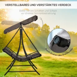 Outsunny Schwingliege Hollywoodschaukel Gartenliege Mit Dach Für 2 Personen Stahl Grau L160 X B117 X H173cm -Angebote Moos Traum Store fbb7a6ac45a93f4208de12e80916bd91