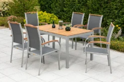 Merxx Gartenmöbelset "Siena" 7tlg. - Aluminiumgestell Mit Textilbespannung Schwarz Und Akazienholz - 50232-219