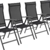 SONGMICS 4er-Set Klappbare Campingstühle, Gartenstühle, Klappstühle Mit Aluminiumgestell, 8-fach Verstellbare Rückenlehne, Max. 150 Kg Belastbar, Schwarz GCB30BK