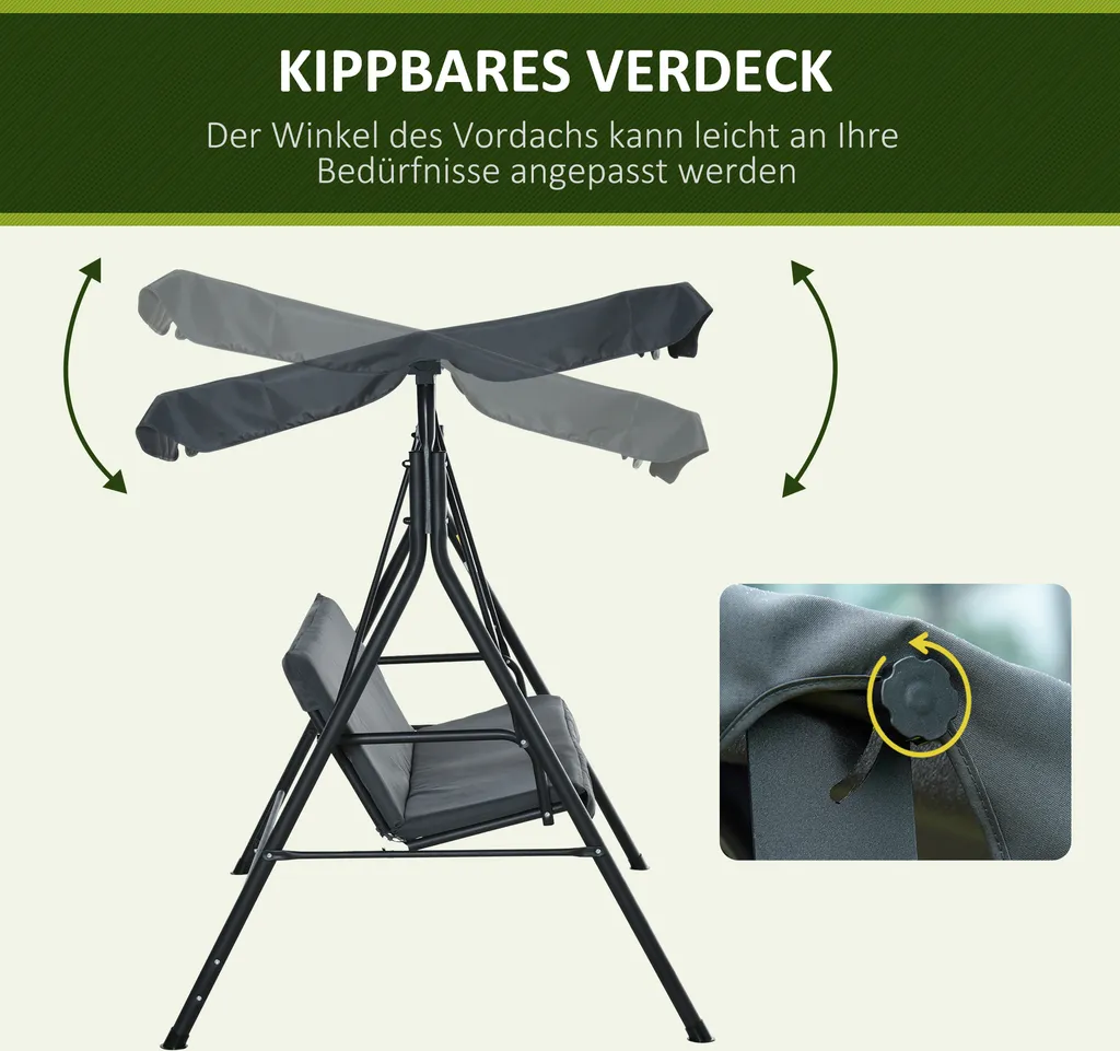 Outsunny Hollywoodschaukel Gartenschaukel Schaukelbank 3-Sitzer Mit Dach Stahl Grau+Schwarz 172 X 120 X 153cm 4 Outsunny Hollywoodschaukel Gartenschaukel Schaukelbank 3-Sitzer Mit Dach Stahl Grau+Schwarz 172 X 120 X 153cm – Bild 4